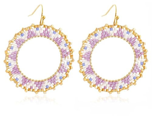 BlauLila Bunte Perlenohrringe im Boho-Stil für Damen, Sommer-Strand-Handarbeit, Hoop-Geschenk-Ohrringe