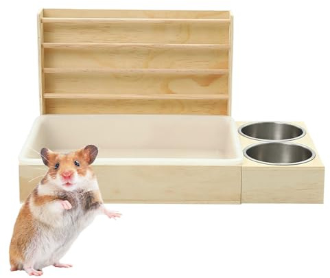 Kaninchen Toilette Mit Heuraufe | Holz Heufutterautomat Mit 2 Schalen Und Toilette,Futterspender Gegen Verschwendung Näpfe Futter Gras Lebensraum Gehege Stall Für Kaninchen Chinchilla Hamster Kleintie
