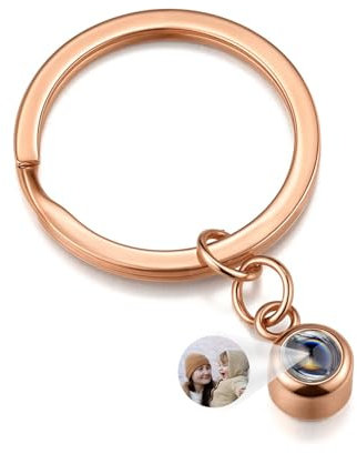 PiercingJak Porte Clé Personnalisé Photo de Projection pour Homme Femme Porte Clef Image de Intérieur Pendentif Petit Boule Rond Keychain Keyring Cadeau Couple (Or Rose)