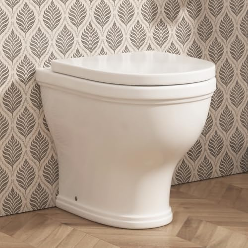 Royal Bathrooms Back to Wall Rimless Toilet Pan Short Projection Gloss White Ceramic Round Shape with Soft Close Seat -Venice