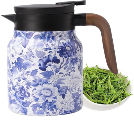 Thermoskanne Mit Teesieb 1L, Vintage Blumenmuster Thermosflasche, Thermo Kaffeekanne, Isolierkanne Aus Edelstahl, Kaffeekanne Thermo Für Kaffee, Tee, Getränke