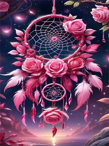 Puzzle 500 Teile Traumfänger mit rosa Rose Puzzle für Erwachsene,Jugendliche Herausforderungsspielzeug Dekompressionsspiel,Spielzeugpuzzle Geschenke zur Wohndekoration 52x38 cm