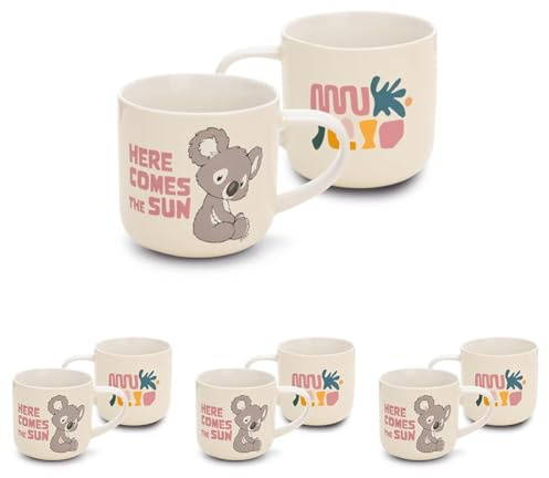 NICI Tasse Koala 420ml 9,5x9,5cm bunt - Teetasse Kaffee-Tasse Porzellantasse Henkeltasse Tasse Mug mit Henkel für Kalt- und Heißgetränke, Kaffee, Tee, Milch, Kakao (Packung mit 4)