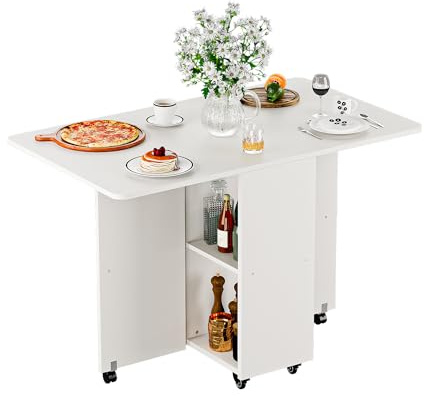 Ztexkee Mobiler Klapptisch Klappbarer Esstisch auf Rädern Klapptisch Mobiler Esstisch für kleine Räume Esszimmer Küche (Weiß, 120x70x78 cm)