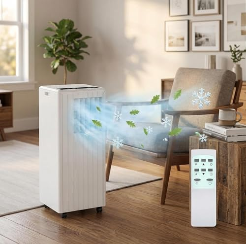 3-in-1 Mobile Air Conditioner, 9000 btu Portable AC Unit with Cooling Dehumidifier Fan Mode, Energy Efficient Class A,Free Standing Air Con for Bedroom Living Room Home Office Apartment