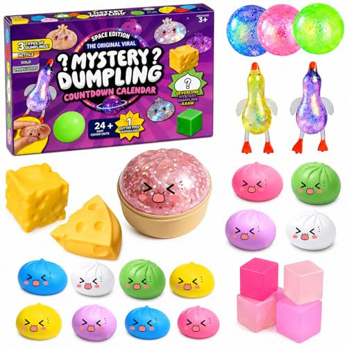 Dumpling Squishy Glitter Mystery Adventskalender, 25 Stück Squishy Dumplings Buns Mystery Box, Stressbälle Antistressball Antistressbälle Stressball Mitgebsel Kindergeburtstag Geschenke.