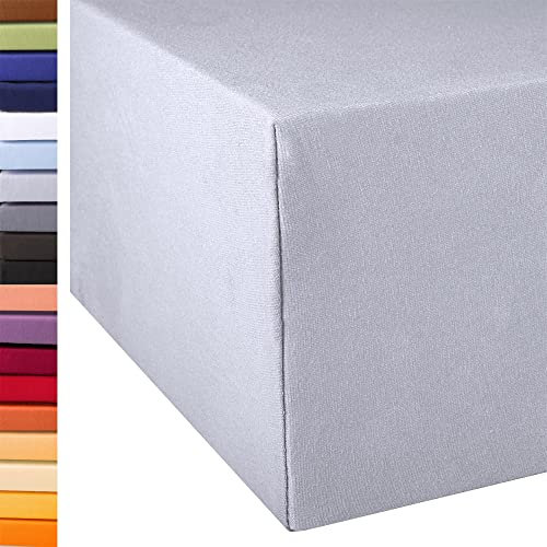aqua-textil Exclusiv Spannbettlaken 90x200-100x220 cm Silber grau Jersey Baumwolle 230g/qm Spannbetttuch Elastan Laken