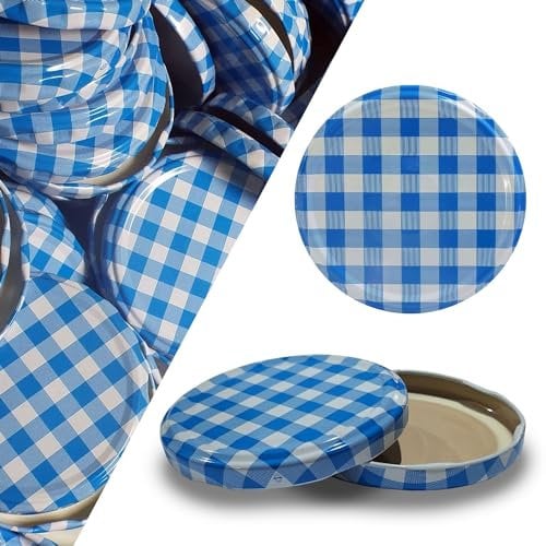 Lot de 50 couvercles pour bocaux to 82 de 230/350 / 435 ML Bleu à Carreaux