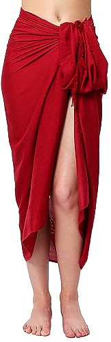 Pareo Sarong Tuch Damen Herren - Wickelrock Strand - Strandtuch blickdicht als Wickeltuch oder Handtuchkleid und Wickelkleid Unisex Frauen und Männer - mit Schnalle einfarbig Bordeaux Dunkel Rot