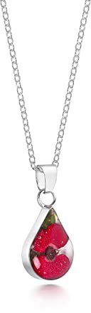 Sterling Silver Small Tear Drop Pendant Made With A Real Poppy