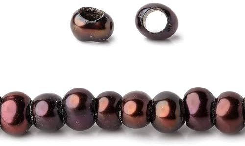 5mm Chestnut Large Hole Off Round Pearl 2.5mm Drill Hole, 15 inch, 122 Pieces