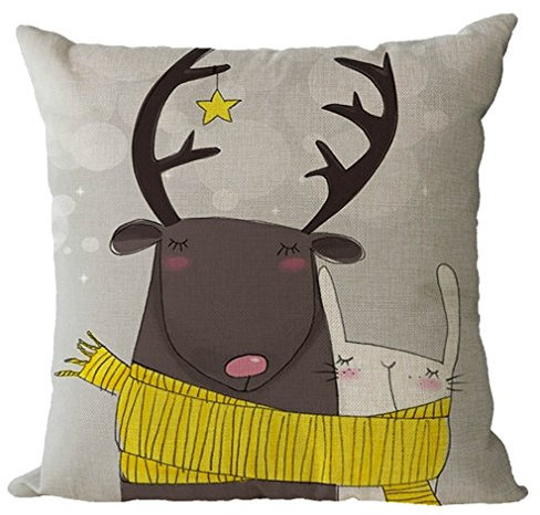 Nunubee Weihnachten Elch Hirsch Kissenbezüge 45 x 45 cm Leinen Zierkissenbezüge Dekorative Kissenbezug Dekokissen Sofakissen Lendenkissen Wurfkissenbezug Kissenhülle, Modell 1