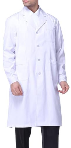 Sasairy Herren Laborkittel Weiß Mantel Arztkleidung Versuchsmantel Lange Ärmel, Gr.-Tag XL: Empfohlene Höhe 175 Cm, Weiß