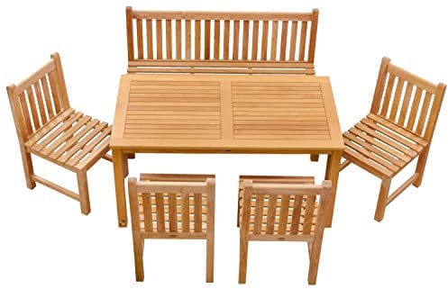 Kai Wiechmann Teak Sitzgruppe 4 Gartensessel 1 Teak Bank 180 cm ohne Armlehnen 1 Tisch 180 cm im Set