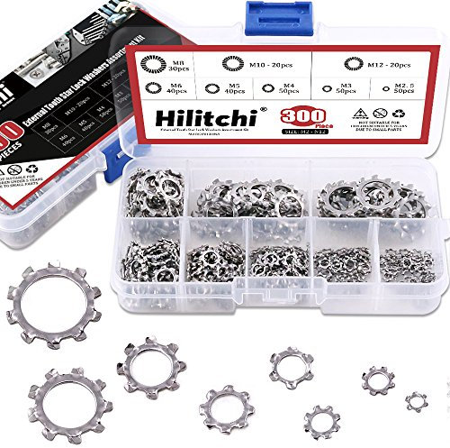 hilitchi 300-pcs [8] 304 Edelstahl Externe Zahn Star Lock Unterlegscheiben Sortiment Set – Größe enthalten: M2 M3 M4 M5 M6 M8 M10 M12