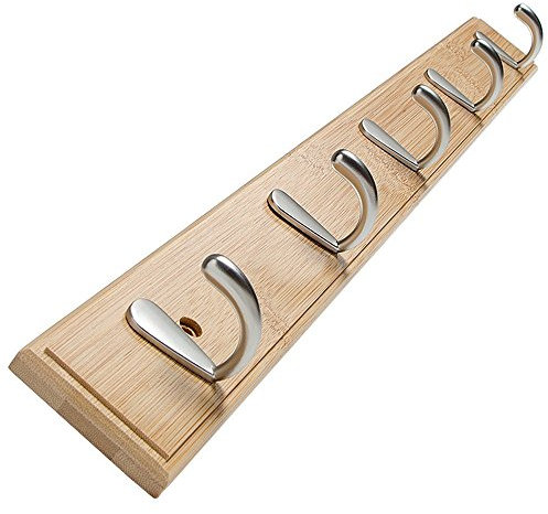 Wall-Mounted Heavy Duty Coat Hooks, 100% Natural Bamboo Coat Rack, Towel Bag Key Holder Hanger Hook Rack for Entryway Bathroom (Wood, 5 Hooks)