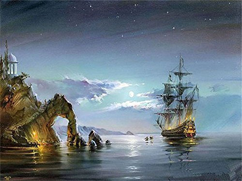 ABEUTY Peinture par numéros DIY pour adultes débutants - Paysage marin bateau à voile pierre 40,6 x 50,8 cm (sans cadre)