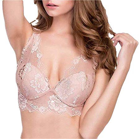 Bralette Donna con Ferretto Coppa B in Raffinato Pizzo con Coppe Push Up in Gel con Scollatura Profonda con Taglio Vela. Noisette Tg 4