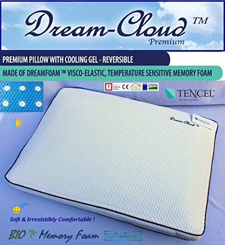 Dream-Cloud Premium Kühlung & Belüftet Bio Memory Viscoschaum Kissen aus Einzigartiger Dream-Foam Hoch (60x40x16cm) Weich und Bequem! Basierend auf natürlichem Pflanzenöl-Memory-Schaum.