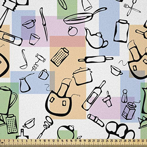 ABAKUHAUS Abstrakt Satin Stoff als Meterware, Küche Sachen Küche, Zum Nähen Toller Stoff für Heimtextilien Aller Art, 3M (148x300cm), Mehrfarbig