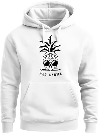 Neverless® Hoodie Herren Totenkopf Ananas Schriftzug Bad Karma Kapuzen-Pullover Männer Fashion Streetstyle