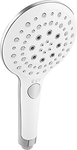 Cornat Handbrause Pecorino – verchromt/weiß – 129 mm Kopfdurchmesser | 3 Strahlarten: Normal-, Soft- und Massagestrahl – Anti-Kalk und Wasserspareinsatz – Brausekopf – angenehmes Strahlbild