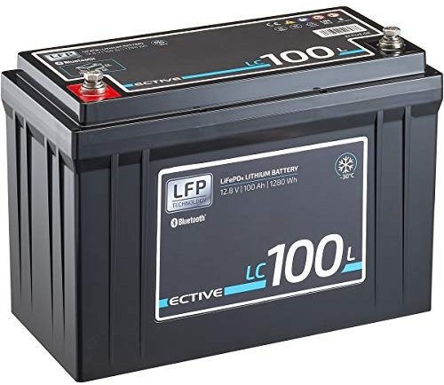ECTIVE - LiFePO4 Lithium-Eisenphosphat Batterie LC100L LT12V 100Ah 1280Wh - Versorgungsbatterie bis -30°C mit BMS-System & Bluetoothfunktion - Aufbaubatterie für Boote, Van, Wohnwagen, Camper etc.