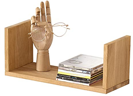 HOMWOO Schwebendes Regal, FAS Grade Eiche, Massivholz, schwebendes Bücherregal, U-Form, schwebendes Wandregal für Schlafzimmer, Wohnzimmer, Badezimmer, Büro, Küche, 1 Stück (Natur, 40,6 cm)