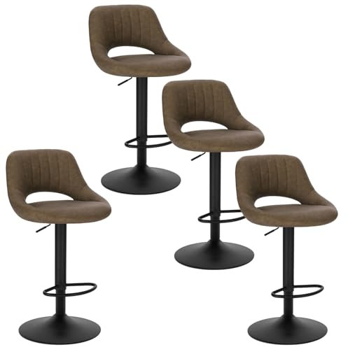 EUGAD 4X Barhocker Tresenhocker Bistrohocker Designer Hocker drehbar und stufenlos höhenverstellbar mit Rückenlehne aus Kunstleder Gestell aus Stahl Dunkelbraun, 0668BY-4