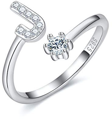CRYSLOVE Damen Mädchen Buchstabe Ring 925 Sterling Silber Offener Verstellbare Initiale Alphabet A-Z Ringe Schmuck mit Geschenkbox