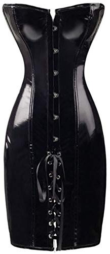 E-girl Damen Retro Schnürt Sich Corsage Korsett PVC G-String Top Korsett Kunststoff entbeint,C610,Schwarz,L