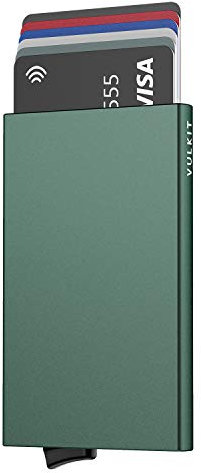 VULKIT Porte Carte Homme ou Femme Porte Carte Bancaire Metallique Automatique Pop Up Porte-Cartes de Crédit Homme RFID Blocage pour 5 Cartes Vert