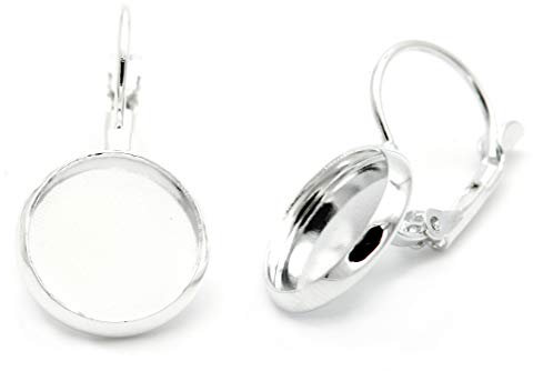 NaturSchatulle Klappbrisuren Fassung 10-20mm Ohrhaken Rohlinge I 10 Paar Silber Ohrhänger Cabochon Ohrringe Basteln DIY Schmuckherstellung (14mm)