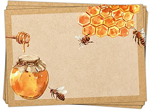 Logbuch-Verlag Lot de 25 autocollants à miel - 7,4 x 5,2 cm - Marron avec abeilles et nid d'abeille - Marron doré - Pour verres à miel et à miel