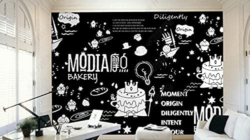 Papier paint murale Papier peint graffiti noir et blanc dessiné à la main Peinture mural -250cmx175cm