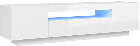 vidaXL TV Schrank mit LED-Leuchten Lowboard Sideboard Fernsehschrank Fernsehtisch TV Möbel Tisch Board HiFi-Schrank Hochglanz-Weiß 160x35x40cm