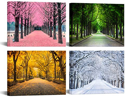 iLOOKLiKE 4 Paneele, bunte Bäume auf Leinwand, Wandkunst, 4 Jahreszeiten, Bilddrucke, Frühling, Sommer, Herbst, Winter, Naturlandschaft, Wandbild für Wohnzimmer, Schlafzimmer, 30.5x40.6 cm, 4 Stück