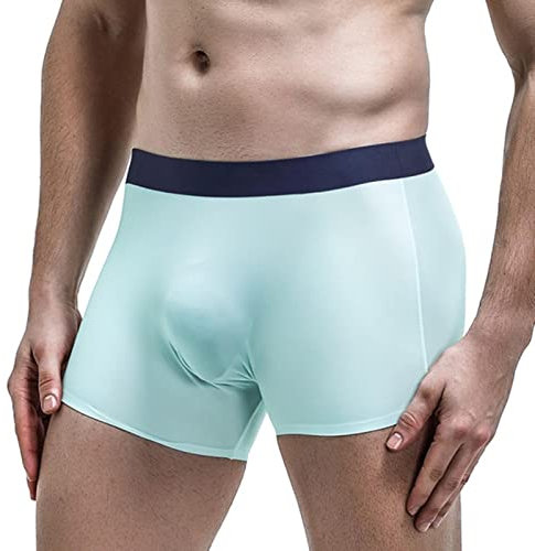 XKUN Slip Herren 3 Stücke Männer Sexy EIS Seide Nahtlose Boxer Nachtwäsche Atmungsaktive Unterwäsche Hosen Shorts Komfortable Wölbung Höschen Unterhosen-Light Blue,L