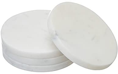 EHC Marble Coaster Set of 4, Coasters for Mugs Drink Coasters for Coffee Table, Solid Marble White