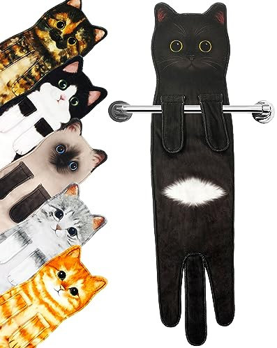 PAT JUUMG Lustig Katzen Handtücher,Küche Badezimmer Deko Handtuch Personalisiert,Ultrasaugstark,Für Geschenk Katzenliebhaber Geburtstags,Einweihungsgeschenk für Frauen(Schwarze Katze)