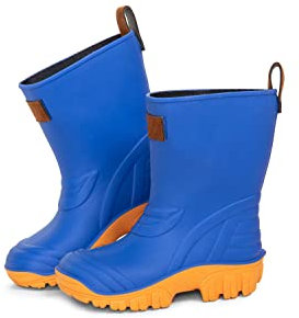 CLUB4BRANDS Stivali Wellington da Pioggia per Bambini | Stivaletti di Gomma con Solette Rimovibili | Stivali Idrorepellenti e Antiscivolo | Fatti in Italia (24/25 - Blu/Arancione)