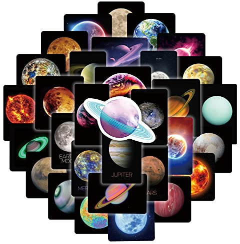 LYLSDSB 50 Stück Sterne und Planeten Aufkleber Weltraum Erde Sonnensystem Planeten Stickers für Laptop Skateboard Gepäck Fahrrad Wasserflasche Computer,Vinyl wasserdicht Stickers für Jungen Kinder