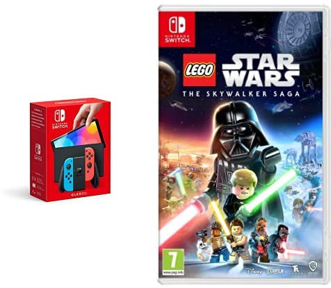 Nintendo Switch (OLED Model) - Neon Blue/Neon Red + LEGO Star Wars: The Skywalker Saga Classic Character Edition (Amazon.co.uk Exclusive) (Nintendo Switch)