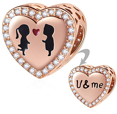 Rosegold Ich liebe dich Junge und Mädchen Herz Charms passen Pandora Valentinstag Armband, 925 Sterling Silber I Love You Boy Girl Heart Perlen mit CZ, Geschenke für Paar/Ehepaar/Ehefrau Ehemann