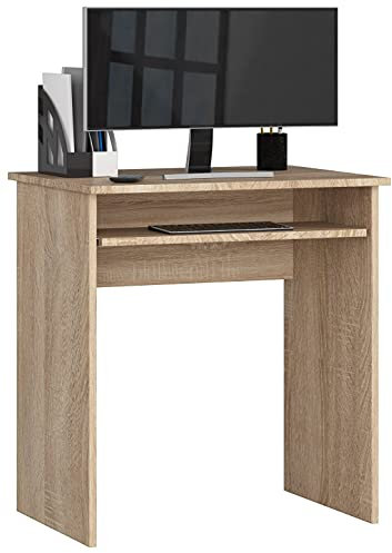 3xEliving POLYNNA Desk Sonoma Eiche Kleiner freistehender Schreibtisch mit ausziehbarer Tastaturablage, Maße: Höhe: 74 cm, Breite: 68 cm, Tiefe: 51 cm