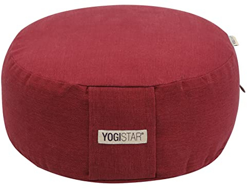 Yogistar Meditationskissen Rund 35 x 35 x 15 cm, Bordeaux Melange, Baumwolle, Abnehmbarer Bezug, Bio-Dinkelspelz Füllung