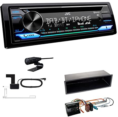 JVC KD-DB922BT 1-DIN Autoradio CD-Receiver Bluetooth DAB+ Digital Radio Einbauset passend für Peugeot 207 2006-2009 schwarz