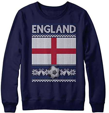 Purple Print House England Christmas Sweatshirt Kids, Ugly English Flag Christmas Jumper, World Football Xmas Gifts for Boys and Girls, English Soccer Supporters Cup Sweater 2022, 5-6 Years, Navy