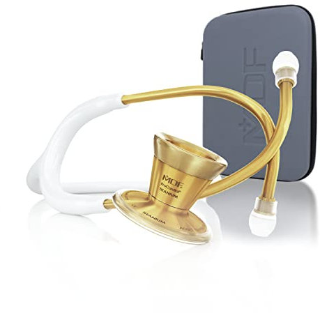 MDF Instruments ProCardial Kardiologie-Stethoskop mit Etui, Leichtgewichts-Titan, Erwachsene, Weißer Schlauch, Gold-Bruststück, MDF797TK29