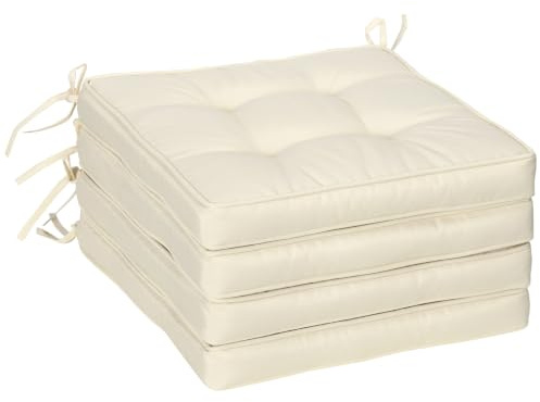 Outsunny Set of 4 Garden Seat Cushion with Ties 42 x 42cm Cream White | Replacement Seat Pads, for Outdoor Dining Chair